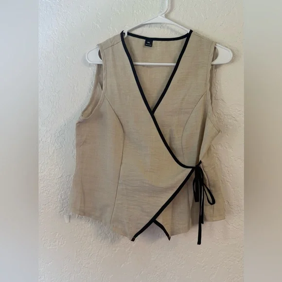 SHEIN Curve 0XL Linen-Look 2-Piece Set - Asymmetrical Wrap Vest & Wide-Leg Pants - Picture 4 of 14